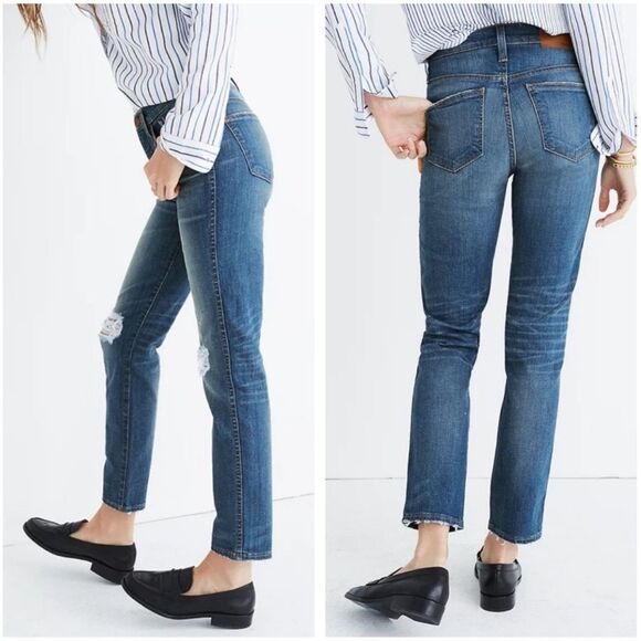 Madewell Slim Straight Jeans: Knee-Rip Edition in Forster Wash Size 27 Tall | 4T - Picture 14 of 14
